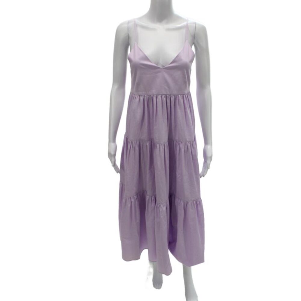 CO Womens Purple Maxi Slip Dress V Neck Sleeveless Knee Length Cotton Size S